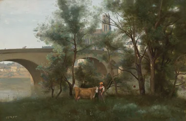Mantes, die Ufer der Seine am Fuße der Brücke